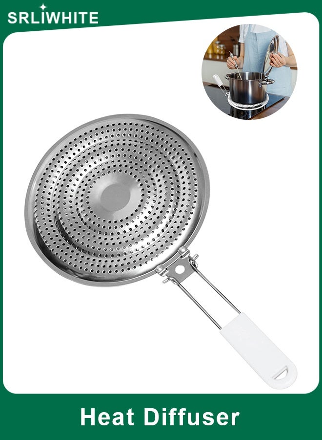 اسرلي وايت موردلي موزع حرارة، مخفض، واقي من اللهب، صفيحة تسخين، موزع حرارة من الفولاذ المقاوم للصدأ لمواقد الغاز والكهرباء، صفيحة تسخين، واقي من اللهب للطهي على موقد الغاز (فضي) - Image 1